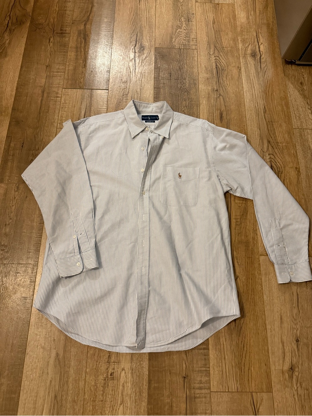 Ralph Lauren Men's Light Blue and White Pinstripe Dress Shirt